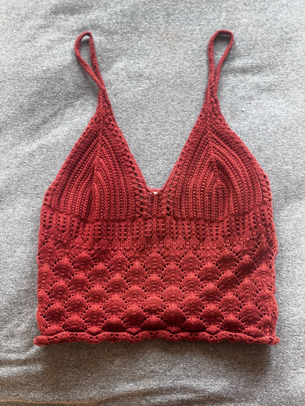 Hand-Knit Red Crochet Bralette Tank Top - Women's